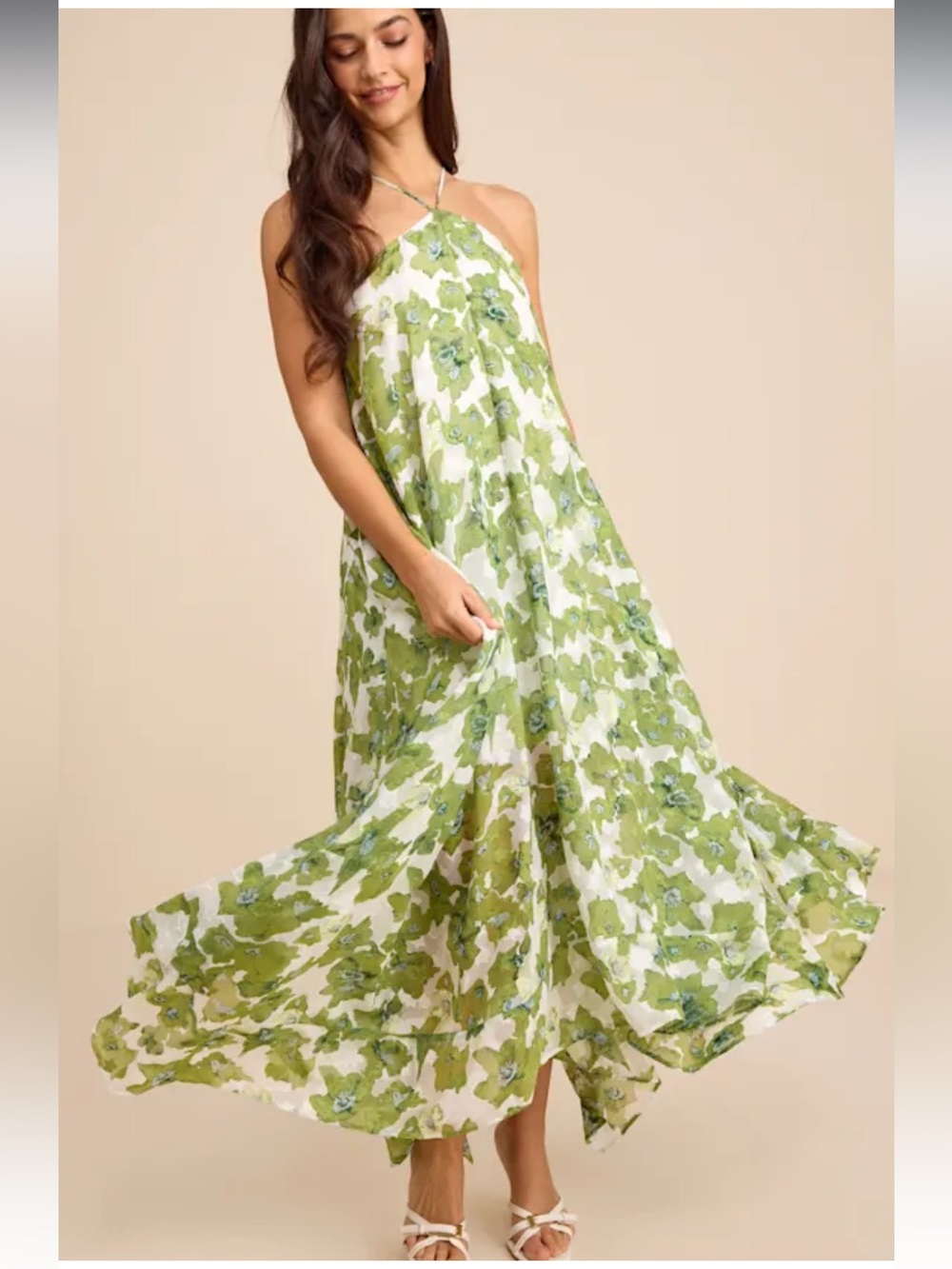 NWT lulus Dezzi Green Multi Floral Halter Shift Maxi Dress size xs